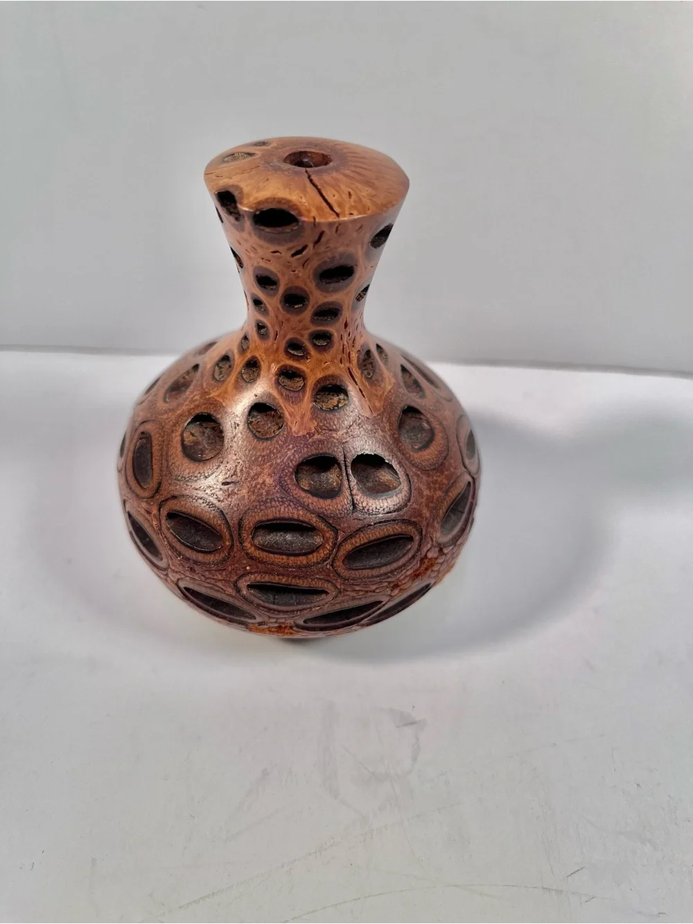 Vintage hand-turned seed pod Bud Vase